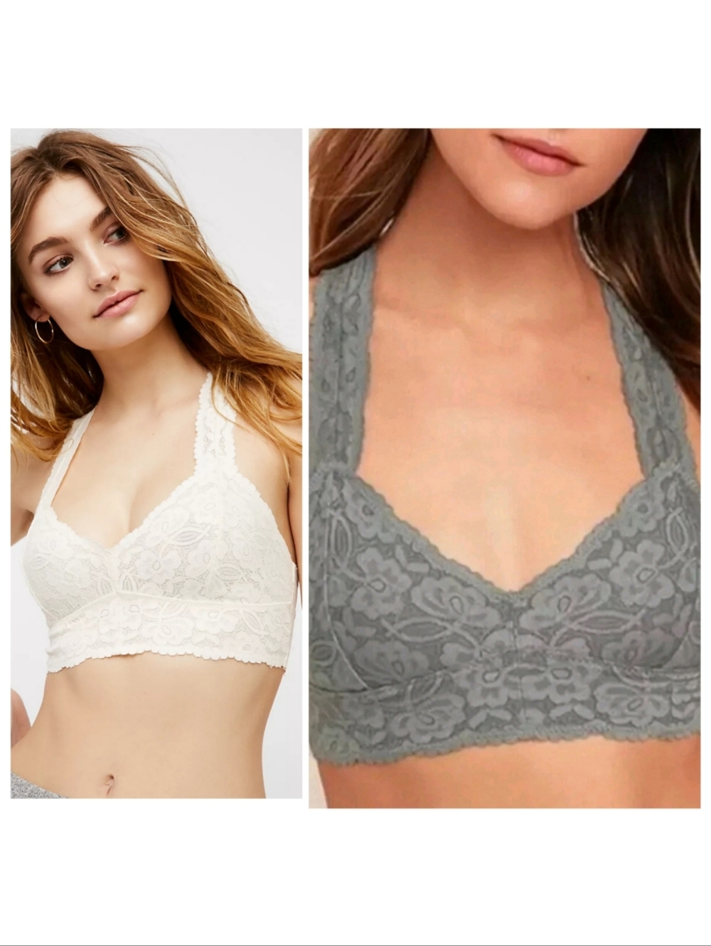 🆕️2 Free People Galloon Lace Racerback Bralettes Coquette Girl Sz Large Cottage